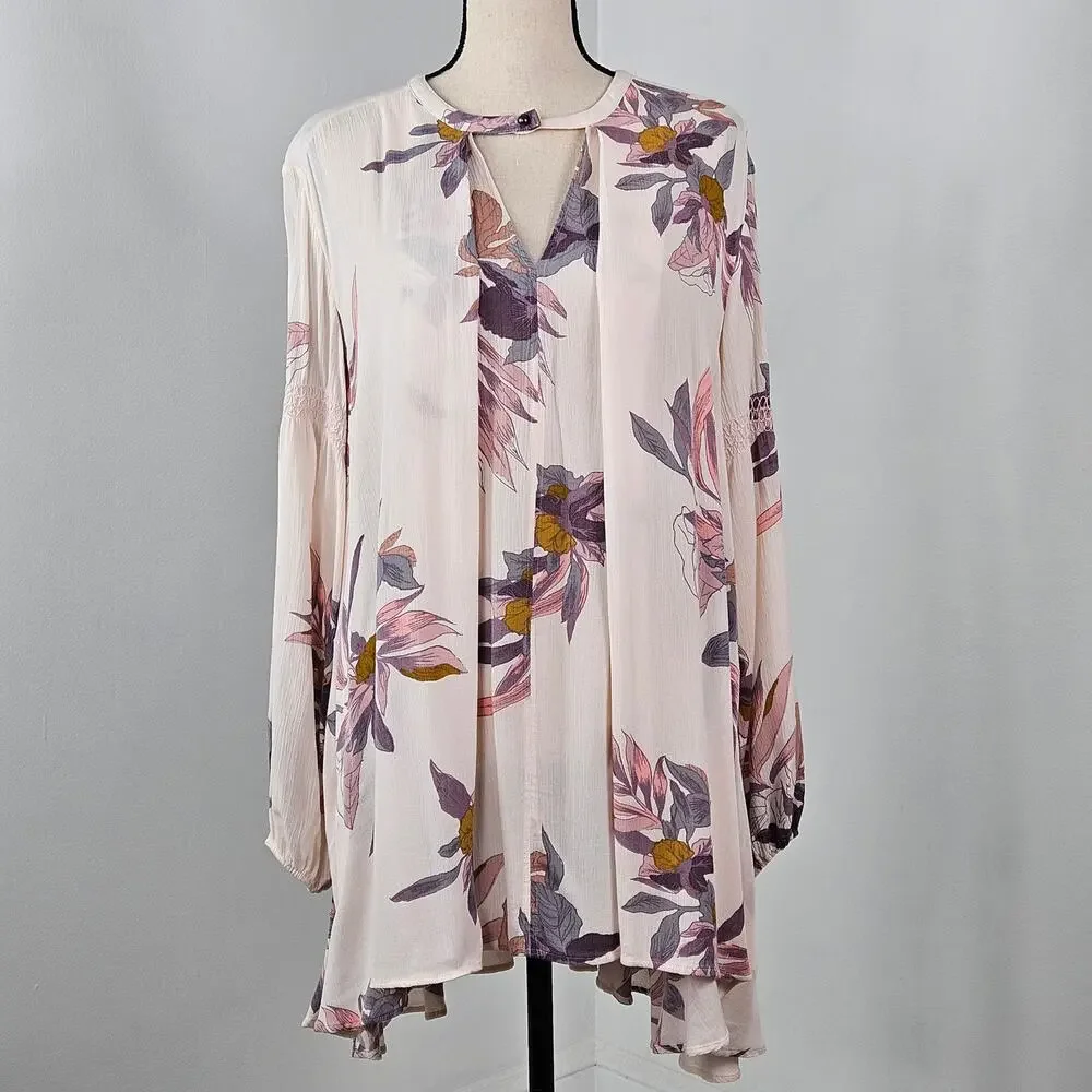 Free People Tunic Boho Mini Dress Floral Print | Women's Small | MINOR FLAW - Picture 1 of 16